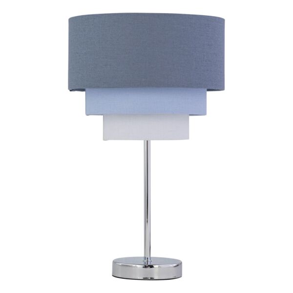 Chrome Touch Operated Table Lamp with Tiered Blue Linen Shade