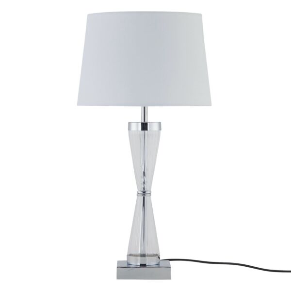 Chrome Plate Table Touch Light with White Cotton Fabric Shade