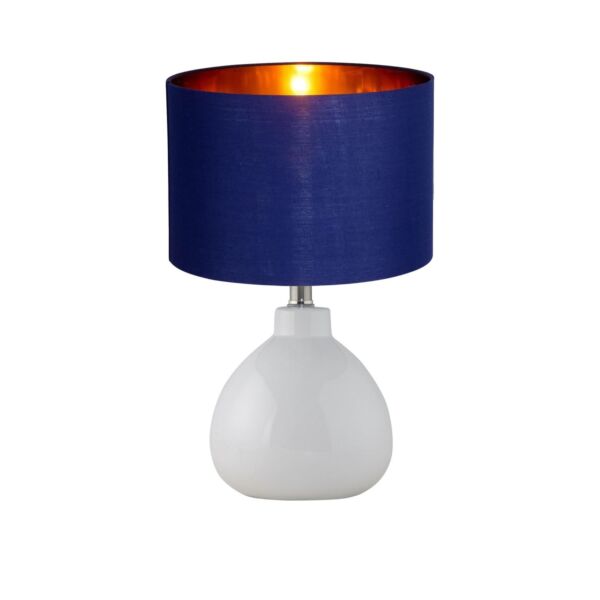 Tuscan - White Ceramic Lamp with Navy Blue & Gold Shade