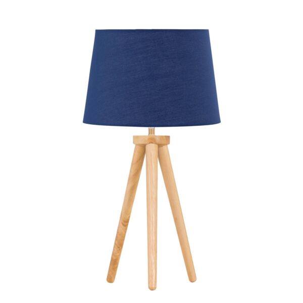 Voyage - Light Oak Table Lamp or Bedside Light with Navy Blue Shade