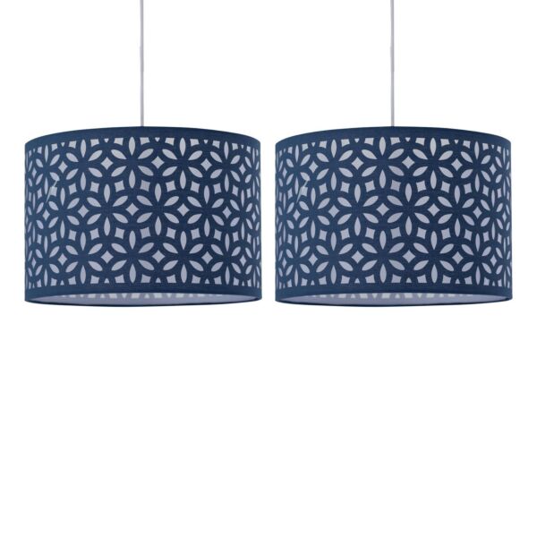 Set of 2 Navy Blue Laser Cut 30cm Pendant Lightshades