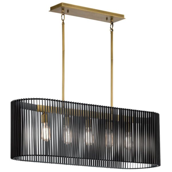 Quintiesse - Linara - QN-LINARA-ISLE-BK - Black Natural Brass 5 Light Bar Ceiling Pendant Light