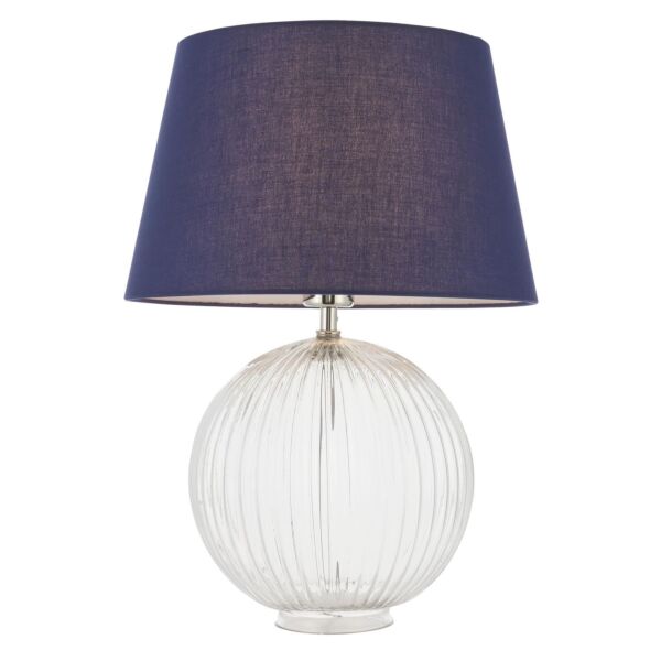 Endon Lighting - Jemma - 92888 - Clear Ribbed Glass Navy Blue Table Lamp With Shade