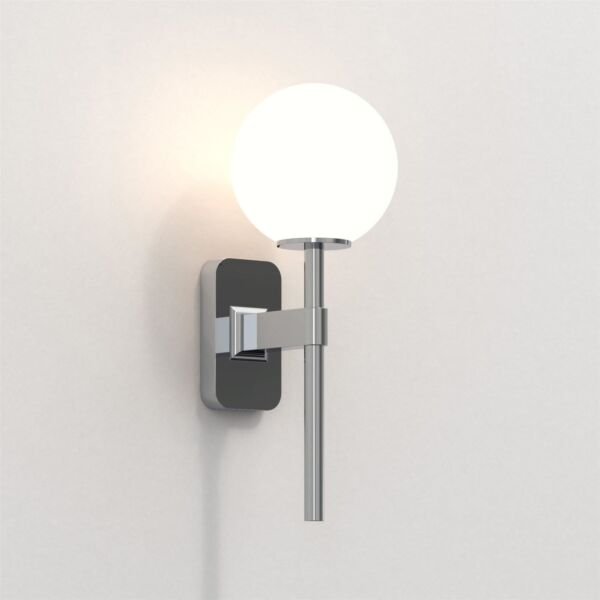 Astro Lighting - Tacoma Single 1429001 & 5036001 - IP44 Polished Chrome Wall Light with White Glass Shade