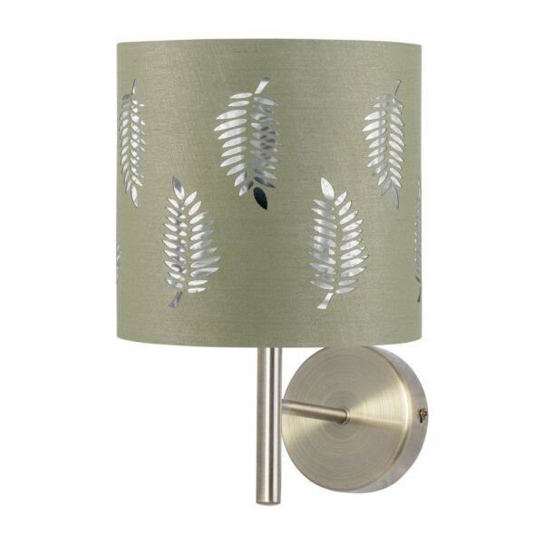 Brea - Antique Brass Wall Light with Sage Green Fern Shade