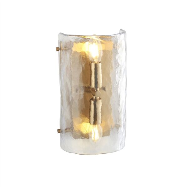 Endon Lighting - Keller - 118673 - Aged Brass Clear Textured Glass 2 Light Wall Light