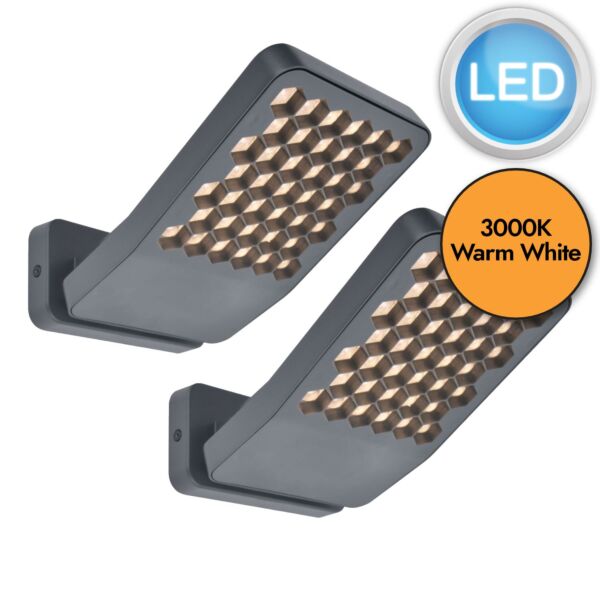 Set of 2 Atlantis - Dark Grey Clear IP54 30381 Outdoor Floodlights