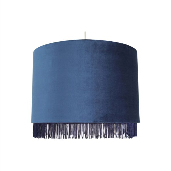 Fringed - Navy Blue 38cm Fringed Velvet Pendant Shade