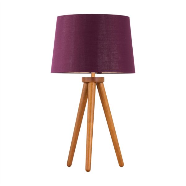 Voyage - Dark Oak Table Lamp or Bedside Light with Burgundy Shade