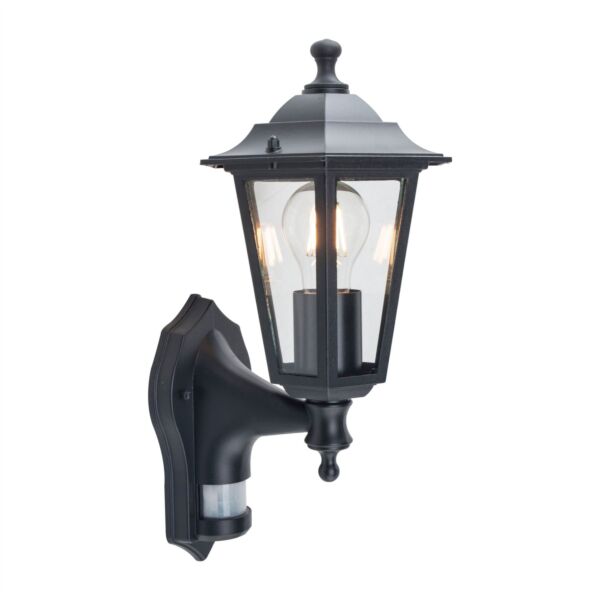 Eversham - Black Six Sided Lantern Motion Sensor Outdoor Light