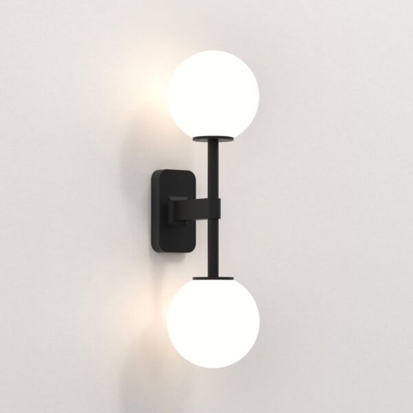 Astro Lighting - Tacoma Twin 1429005 & 5036001 - IP44 Matt Black Wall Light with White Glass Shades