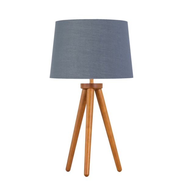 Voyage - Dark Oak Table Lamp or Bedside Light with Grey and Gold Shade