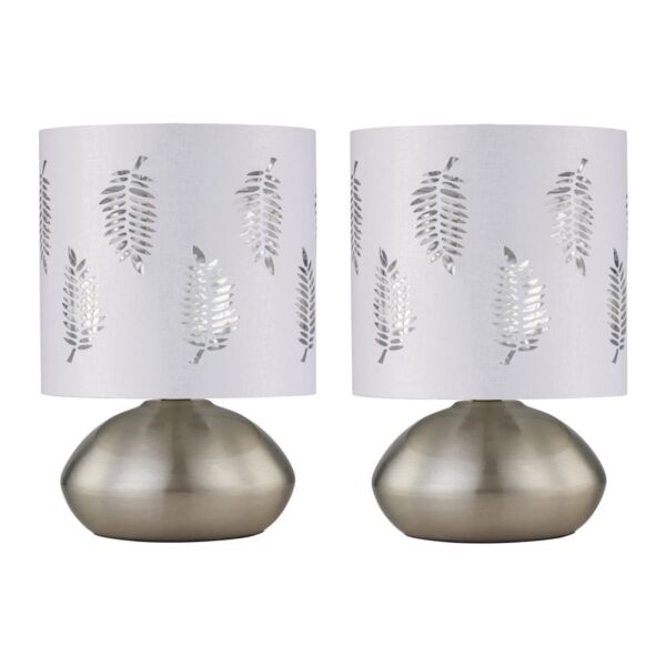 Set of 2 Jenson - Brushed Chrome Touch Table Lamps White Fern Shade