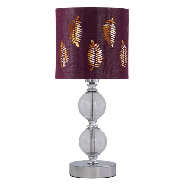 Chrome Two Ball Table Lamp with Burgundy Fern Shade