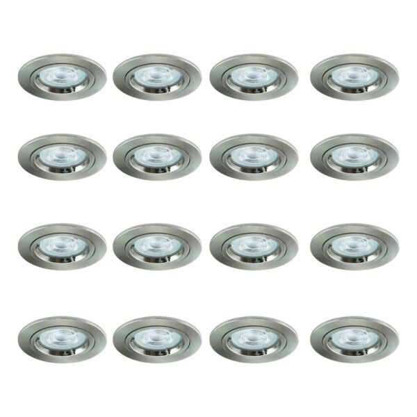 Set of 16 - Brushed Steel GU10 Fixed Recessed Downlights