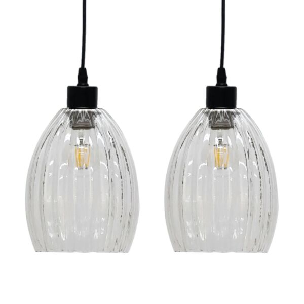 Set of 2 Birch - Clear Fluted Glass Easy Fit Pendant Shades