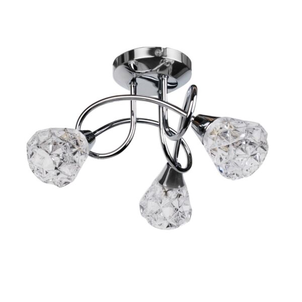 Oto - Chrome with Clear Textured Glass 3 Light Flush Ceiling Light