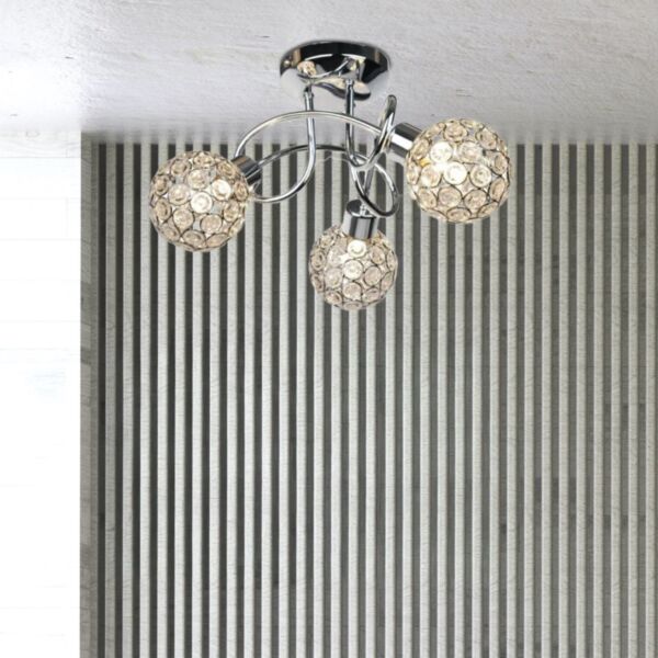 Reno - Chrome Clear Jewelled Glass 3 Light Flush Ceiling Light