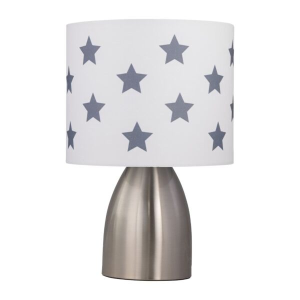Valentina - Brushed Chrome Touch Lamp with White & Dark Grey Stars Shade