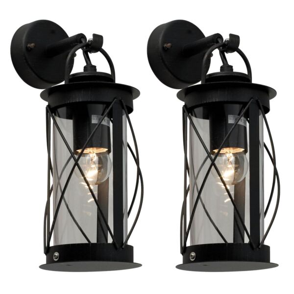 Set of 2 Neptune - Black Outdoor Wall Lantern Lights