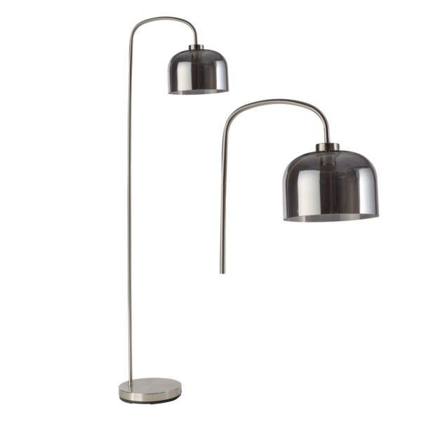 Francine - Satin Nickel Arched Floor Lamp with Smoke Glass Shade