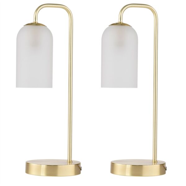 Set of 2 Victoria - Satin Brass Touch Lamps with Frosted Glass Shades