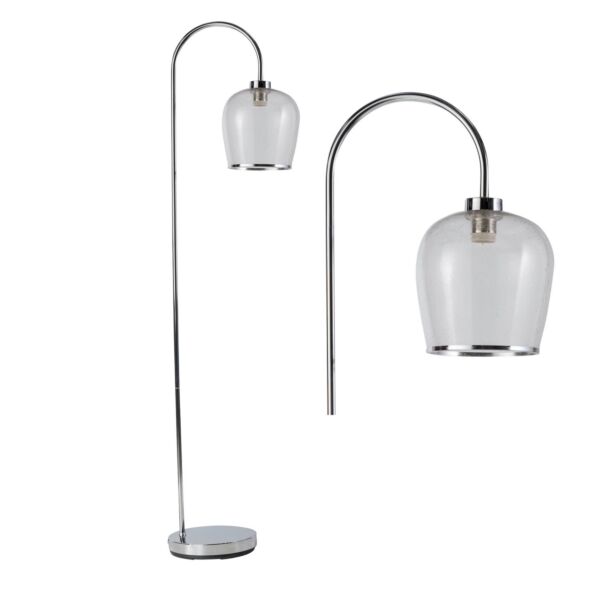 Francine - Chrome Arched Floor Lamp with Bubble Glass Shade