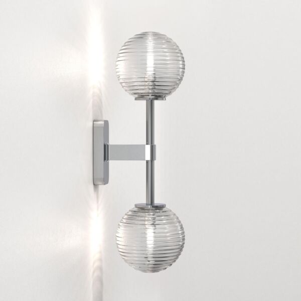 Astro Lighting - Tacoma Twin 1429002 & 5036003 - IP44 Polished Chrome Wall Light with Clear Ribbed Glass Shades