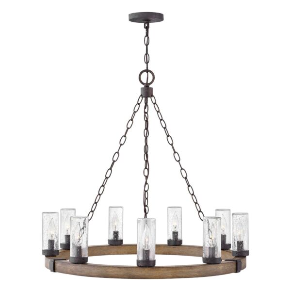 Hinkley Lighting - Sawyer - HK-SAWYER9-SQ - Sequoia Rust Clear Seeded Glass 9 Light IP44 Outdoor Ceiling Pendant Light