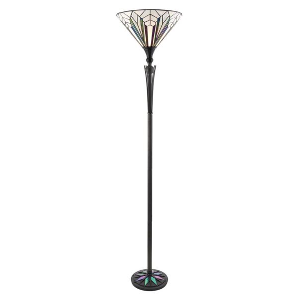 Interiors 1900 - Astoria - 63933 - Black With Glass Inserts Tiffany Uplighter Floor Lamp