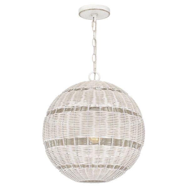Quoizel Lighting - Lindendale - QZ-LINDENDALE-P-AWH - Antique White Clear Glass Rattan IP44 Outdoor Ceiling Pendant Light