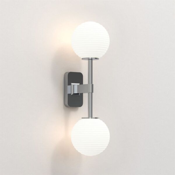 Astro Lighting - Tacoma Twin 1429002 & 5036004 - IP44 Polished Chrome Wall Light with White Ribbed Glass Shades