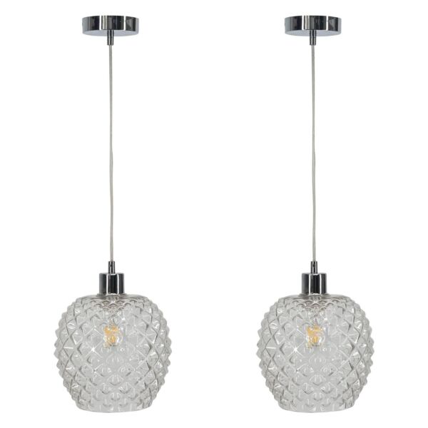 Set of 2 Baine - Clear Textured Glass with Chrome Pendant Fittings