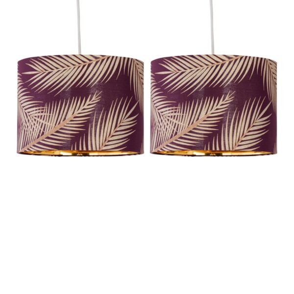 Set of 2 Tropica - Burgundy Gold Leaf Detail 25cm Pendant Lamp Shades