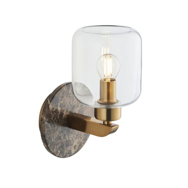 Endon Lighting - Travi - 120663 - Vintage Brass Brown Marble Clear Glass Wall Light