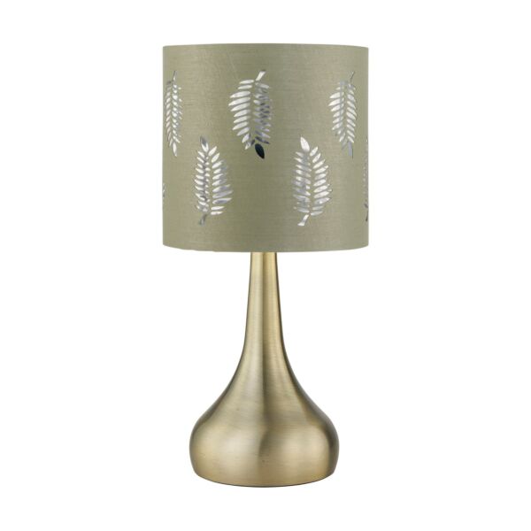 Romana - Antique Brass Touch Table Lamp with Sage Green Fern Shade