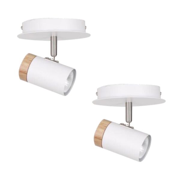 Set of 2 Stratton - White with Wood Detail Single Spotlights