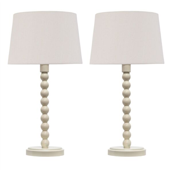 Set of 2 Bobbin - Ivory Lamps with Natural Linen Shades