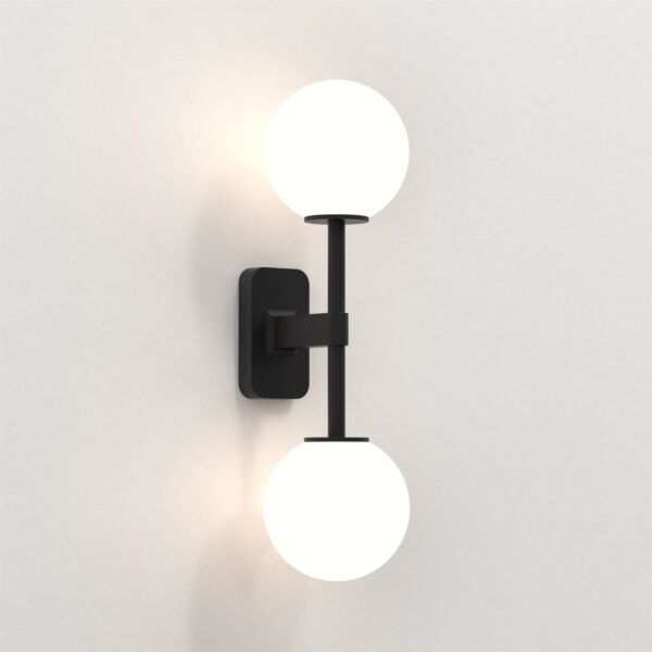 Astro Lighting - Tacoma Twin 1429005 & 5036001 - IP44 Matt Black Wall Light with White Glass Shades