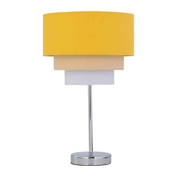 Chrome Touch Operated Table Lamp with Tiered Ochre Linen Shade