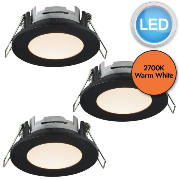 Nordlux - Set of 3 Leonis - 49160103 - LED Black IP65 Bathroom Recessed Ceiling Downlights