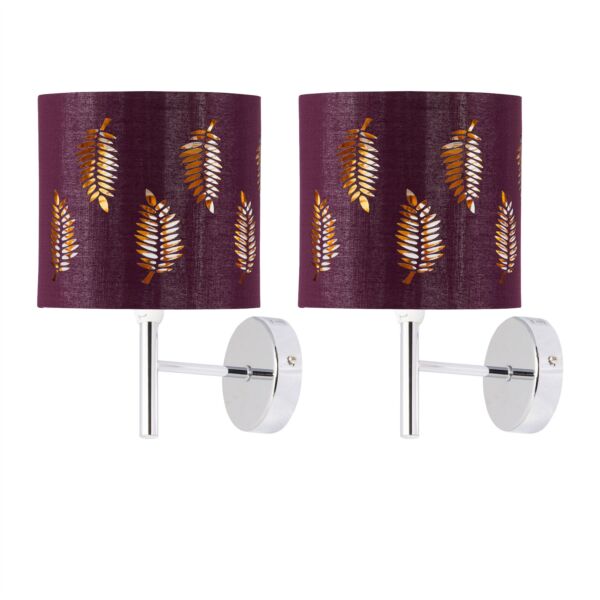 Set of 2 Brea - Chrome Wall Lights with Burgundy Fern Shades