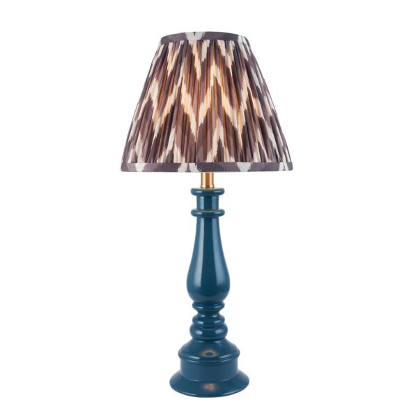Endon Lighting - Myrtle & Zigzag 25cm - 116345 - Blue Warm Brass Grey Table Lamp With Shade
