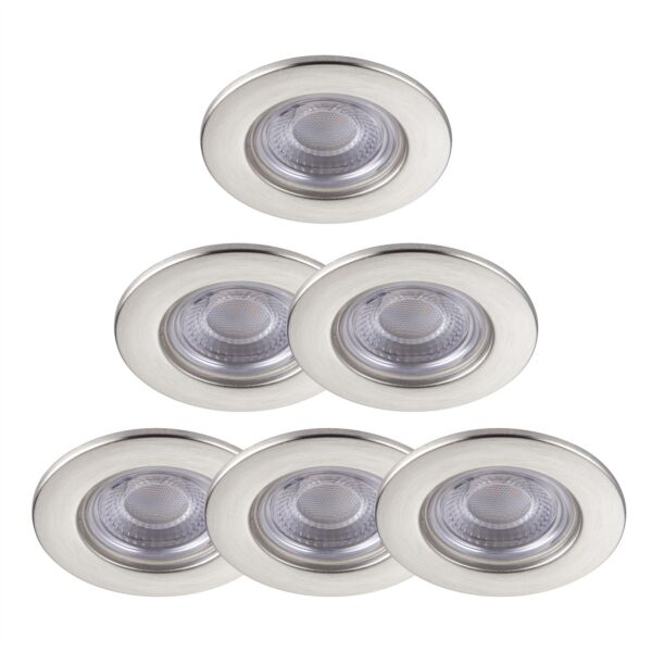 Set of 6 Satin Nickel Fire Rated 6W LED 3000K Recessed Downlights