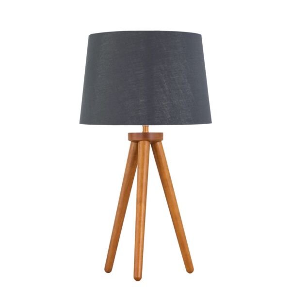 Voyage - Dark Oak Table Lamp or Bedside Light with Grey & Silver Shade