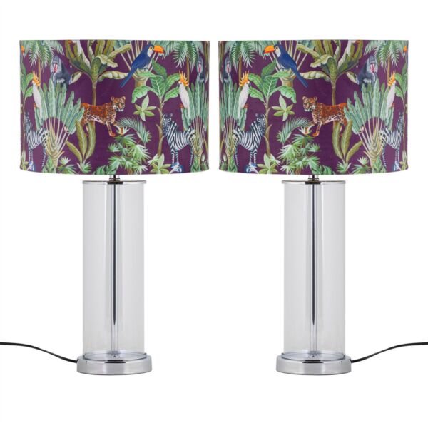Set of 2 Aura - Chrome Table Lamps with Safari Velvet Shades