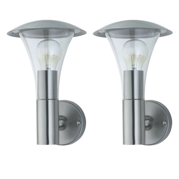 Set of 2 Halo - Brushed Stainless Steel Outdoor IP44 Wall Lights