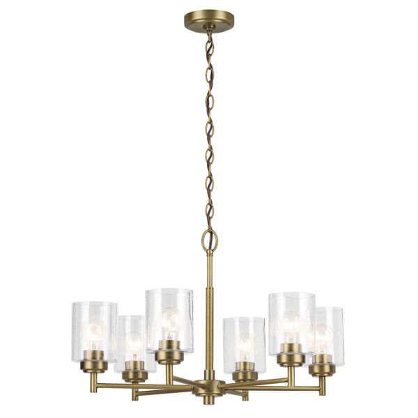 Kichler Lighting - Winslow - KL-WINSLOW6-NBR - Natural Brass Clear Seeded Glass 6 Light Ceiling Pendant Light