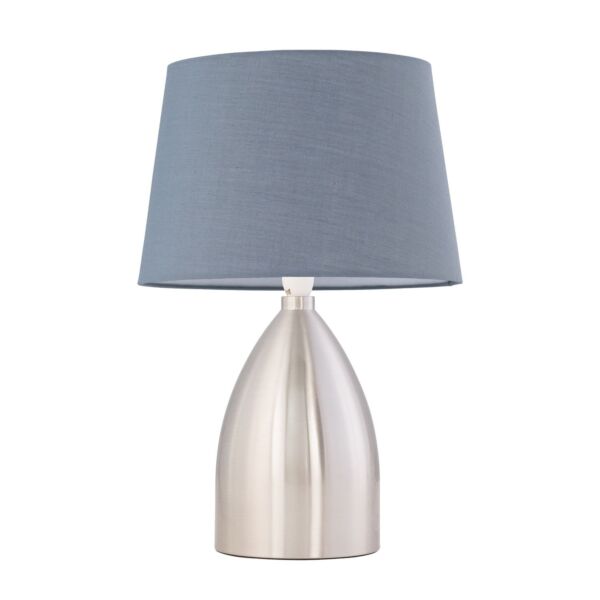 Valentina - Brushed Chrome Touch Lamp with Grey Cotton Shade