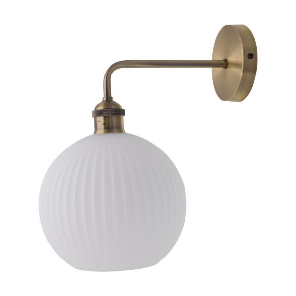 Isaac - Antique Brass Wall Light with White Ribbed Glass Shade